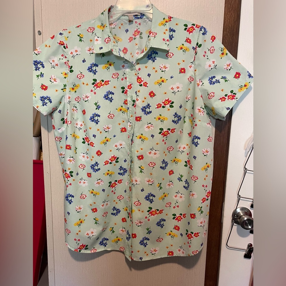 Woman Within Floral Print Button Down Blouse
